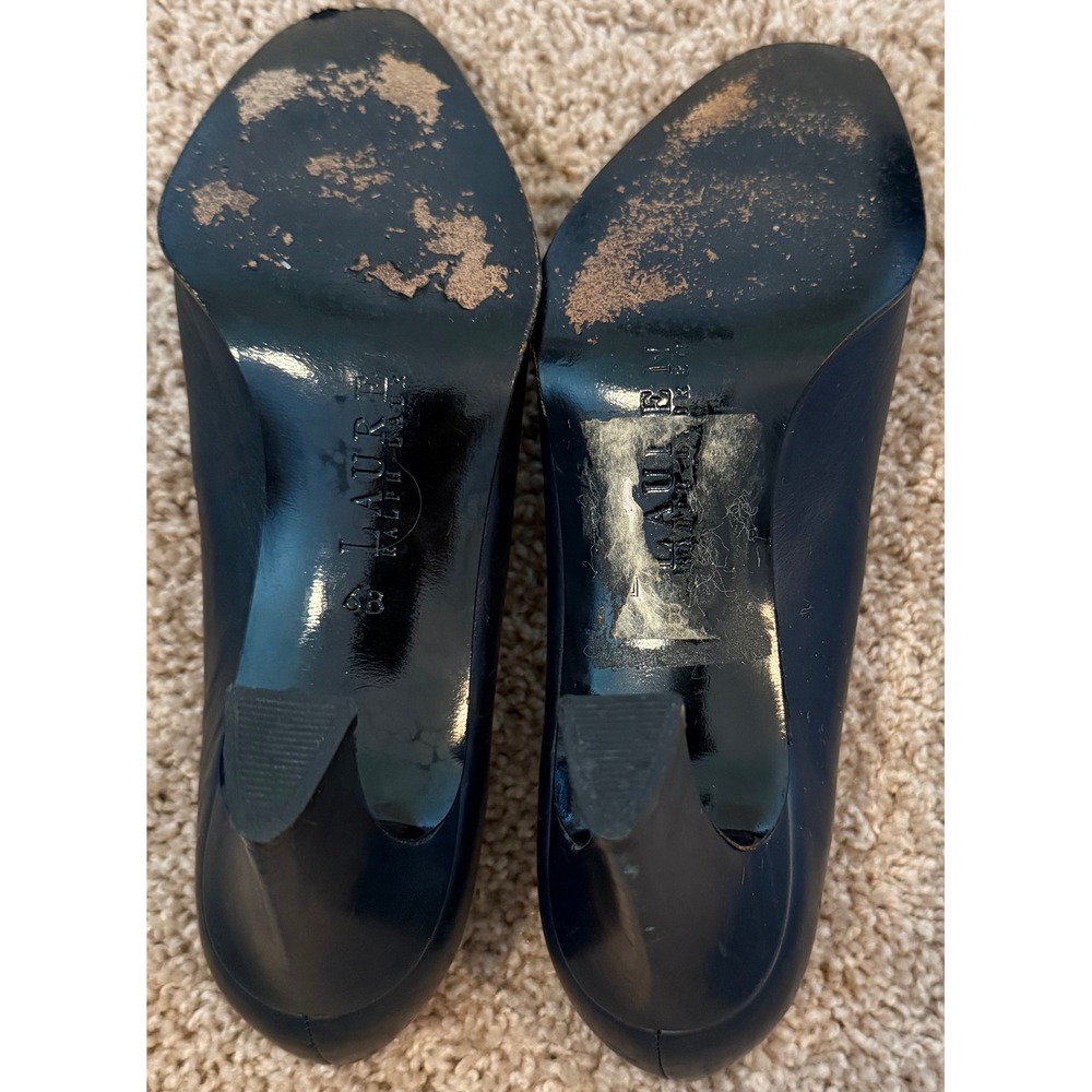 Lauren Ralph Lauren Navy Blue Leather Pumps Almond Toe Block Heel Spain Size 6B - Picture 4 of 7